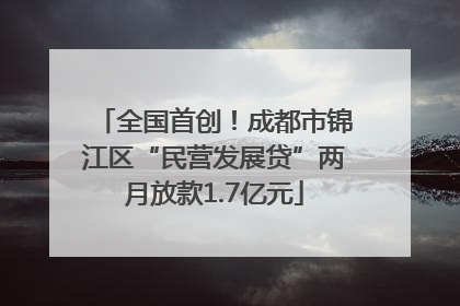 全国首创！成都市锦江区“民营发展贷”两月放款1.7亿元